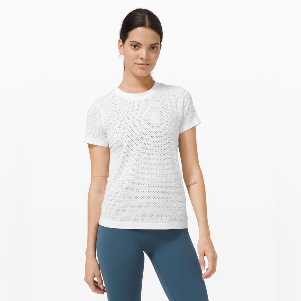 White Lululemon Fitted Ribbed Short Sleeve T-shirt